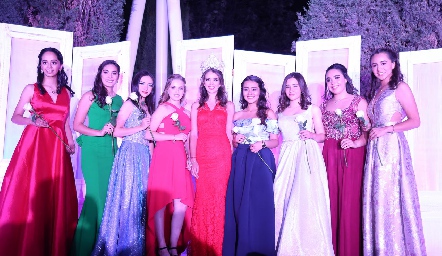  Corte Real Potosino 2019-2020 Mónica Pérez, Sofía Mendoza, Walkyria Sánchez, Katia Raitarski, Paulina Regil, Paulina Noyola, Sofía Olivares Martell, Daniela Hampshire y Valentina Villegas.